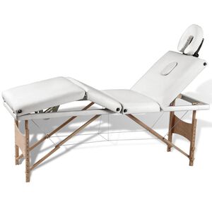 vidaXL Table de massage pliable Blanc cr&egrave;me 4 zones avec cadre en bois