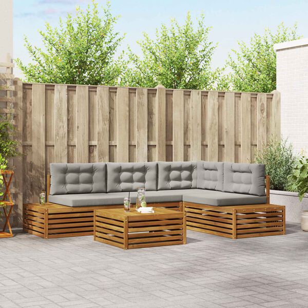 vidaXL Ensemble de canap&eacute;s d'ext&eacute;rieur 5 Pi&egrave;ce Gris Naturel et Clair