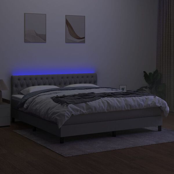 vidaXL Sommier &agrave; lattes de lit et matelas et LED Gris clair 180x200 cm