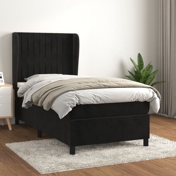 vidaXL Sommier &agrave; lattes de lit avec matelas Noir 90x190 cm Velours