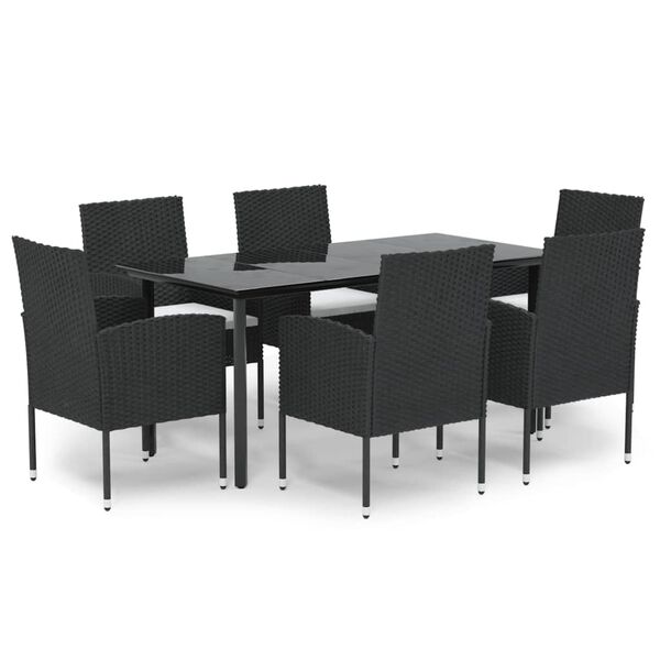 vidaXL Ensemble &agrave; manger de jardin coussins 7pcs Noir R&eacute;sine tress&eacute;e