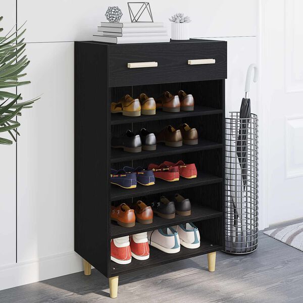 vidaXL Cabinet &agrave; chaussures avec tiroir Ch&ecirc;ne noir 60 x 35 x 105 cm
