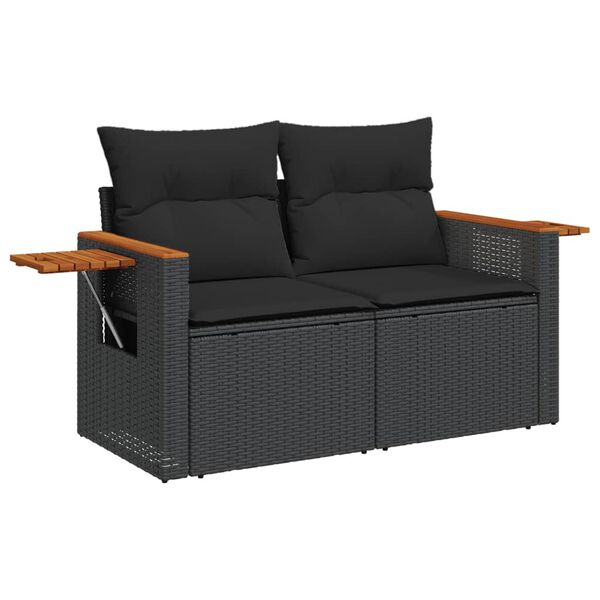 vidaXL Salon de jardin 5 pcs avec coussins noir r&eacute;sine tress&eacute;e