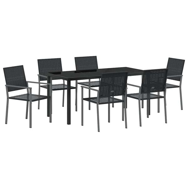 vidaXL Ensemble de salle &agrave; manger pour jardin 7 pcs Noir Rotin PE