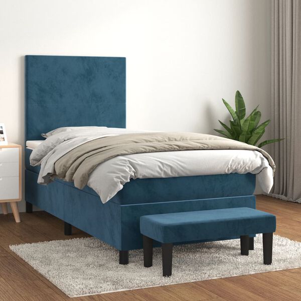 vidaXL Sommier &agrave; lattes de lit avec matelas Bleu fonc&eacute; 90x190 cm