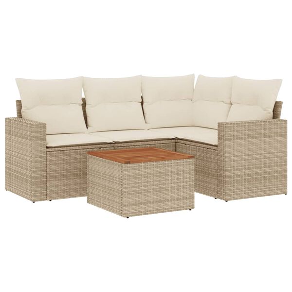 vidaXL Salon de jardin avec coussins 5 pcs beige r&eacute;sine tress&eacute;e