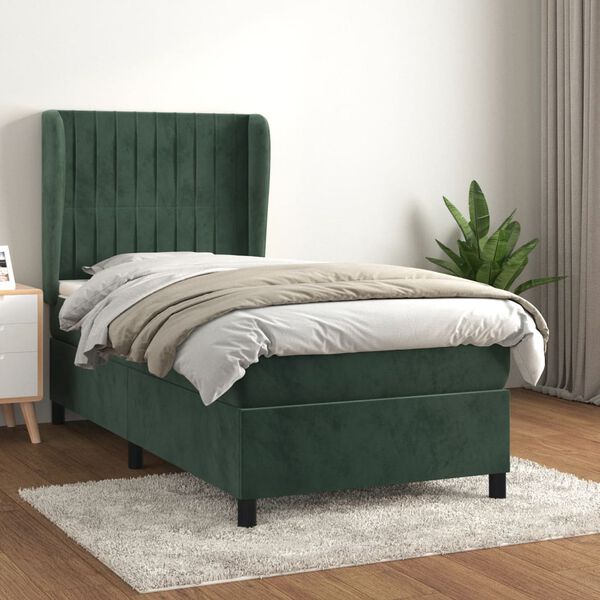 vidaXL Sommier &agrave; lattes de lit et matelas Vert fonc&eacute; 80x200 cm Velours