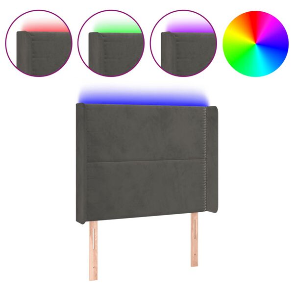 vidaXL T&ecirc;te de lit &agrave; LED Gris fonc&eacute; 103x16x118/128 cm Velours