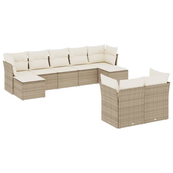 vidaXL Salon de jardin avec coussins 9 pcs beige r&eacute;sine tress&eacute;e