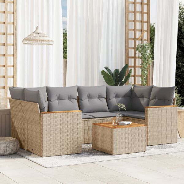 vidaXL Salon de jardin avec coussins 7pcs m&eacute;lange beige r&eacute;sine tress&eacute;e