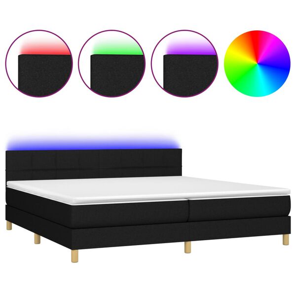 vidaXL Sommier &agrave; lattes de lit et matelas et LED Noir 200x200 cm Tissu