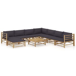 vidaXL Salon de jardin 9 pcs avec coussins gris fonc&eacute; bambou