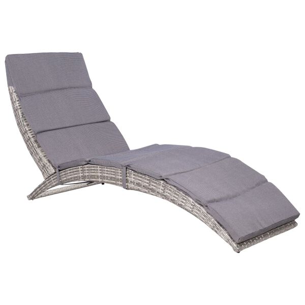vidaXL Chaise longue pliable avec coussin R&eacute;sine tress&eacute;e Gris
