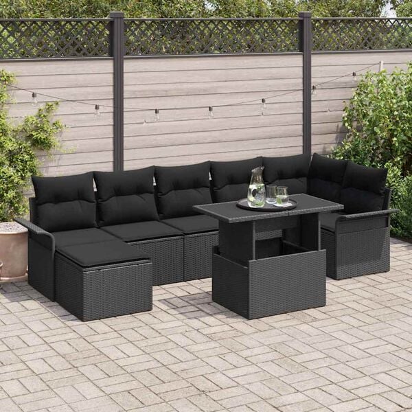 vidaXL Ensemble de canap&eacute; de jardin avec coussin 8 pcs Noir Poly rotin