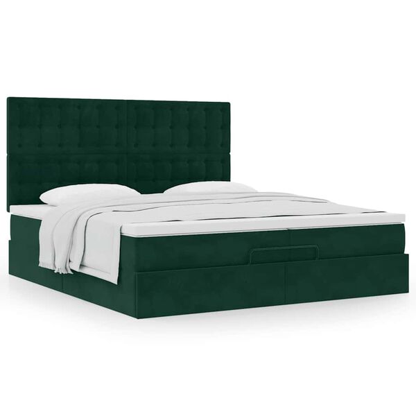 vidaXL Cadre de lit ottoman avec matelas vert fonc&eacute; 200x200 cm velours