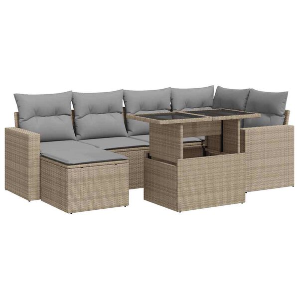 vidaXL Salon de jardin avec coussins 7 pcs beige r&eacute;sine tress&eacute;e