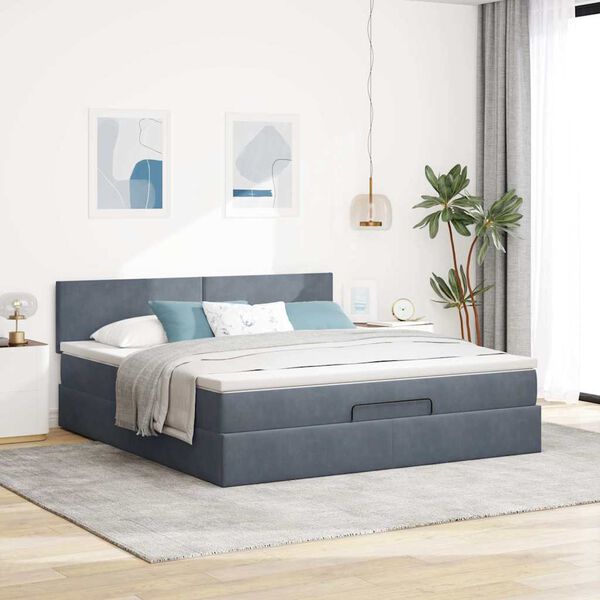 VidaXL Cadre de lit ottoman avec matelas gris fonc&eacute; 160x200 cm velours