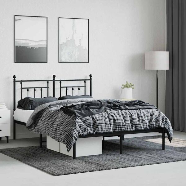 vidaXL Cadre de lit m&eacute;tal sans matelas avec t&ecirc;te de lit noir 140x190cm