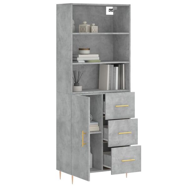 vidaXL Buffet haut Gris béton 69,5x34x180 cm Bois d'ingénierie