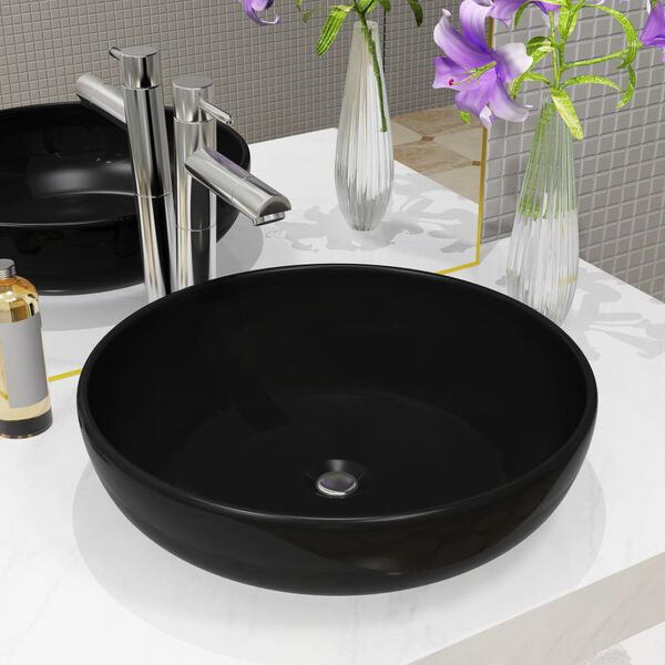 vidaXL Lavabo rond céramique noir 42x12 cm