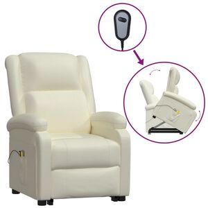 vidaXL Fauteuil de massage blanc cr&egrave;me similicuir