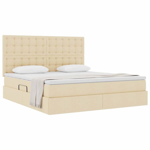 vidaXL Lit avec rangement et matelas Cr&egrave;me 160 x 200 cm Polyester