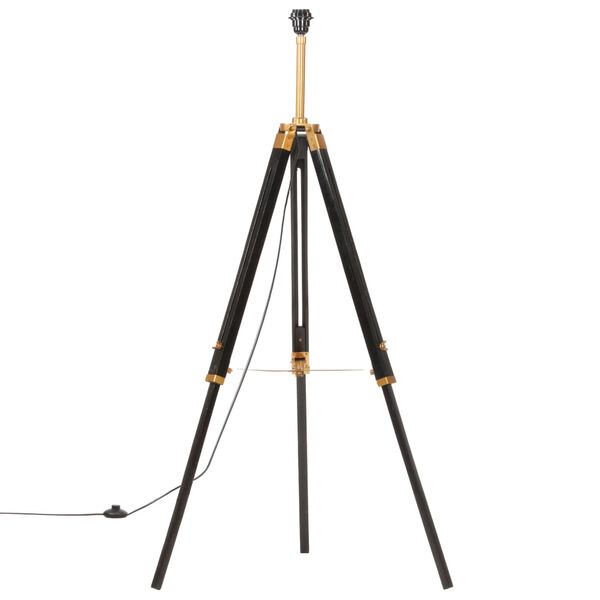 vidaXL Lampadaire à trépied Noir et doré Bois de teck massif 141 cm