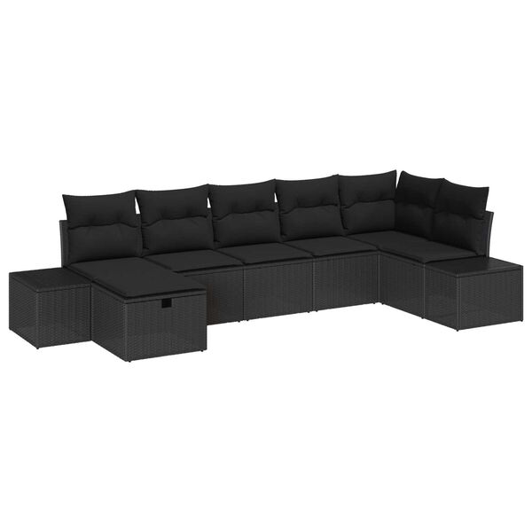 vidaXL Ensemble de canapé de jardin avec coussin 7 pcs Noir polyrotin