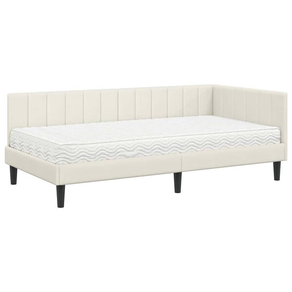 vidaXL Cadre de lit d'angle avec matelas 2 pcs Crème Velours