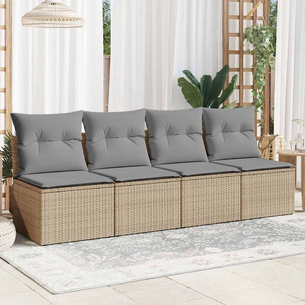 vidaXL Canapé de jardin avec coussins 4 places beige résine tressée