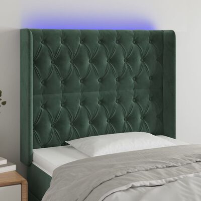 vidaXL Tête de lit à LED Vert foncé 93x16x118/128 cm Velours
