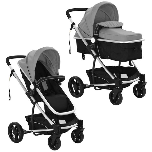 vidaXL Poussette/Landau de b&eacute;b&eacute; 2-en-1 Aluminium Gris et Noir