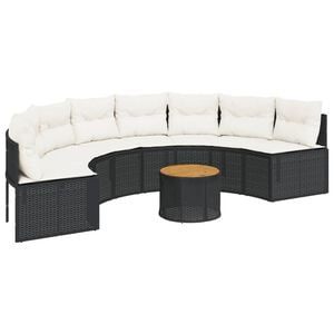vidaXL Canap&eacute; de jardin table coussins demi-rond noir r&eacute;sine tress&eacute;e
