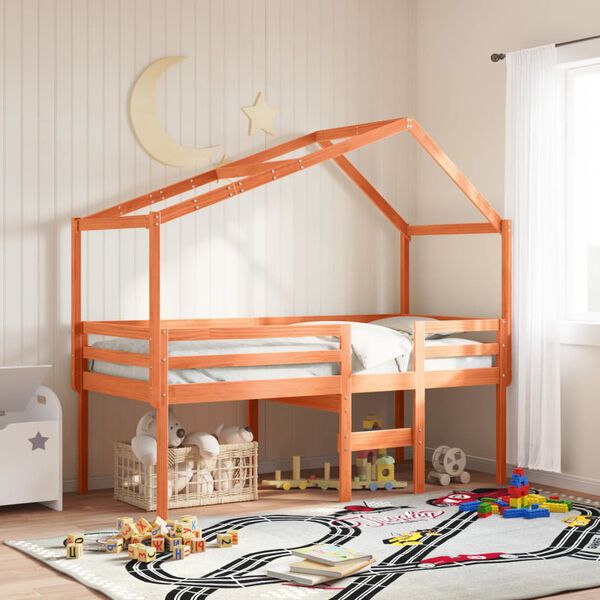 vidaXL Lit haut sans matelas cire marron 90x190 cm bois de pin massif