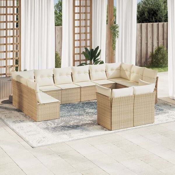 vidaXL Salon de jardin avec coussins 12 pcs beige r&eacute;sine tress&eacute;e