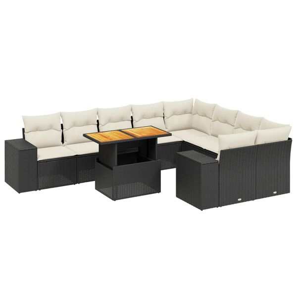 vidaXL Salon de jardin 10 pcs avec coussins noir r&eacute;sine tress&eacute;e