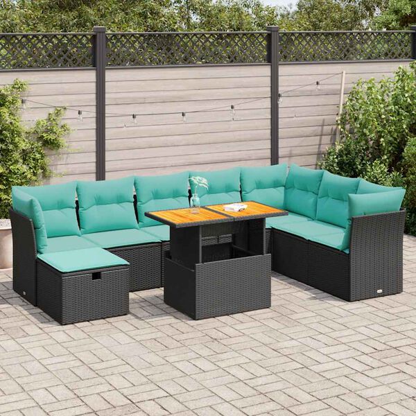 vidaXL Salon de jardin avec coussins 9 pcs gris r&eacute;sine tress&eacute;e acacia