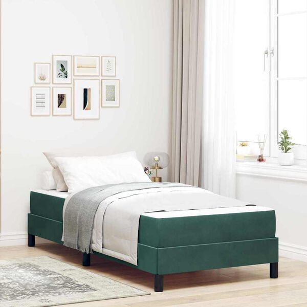 vidaXL Lit &agrave; ressorts avec matelas Vert fonc&eacute; 80 x 210 cm tissu