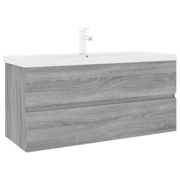vidaXL Meuble lavabo avec bassin int&eacute;gr&eacute; Sonoma gris Bois d'ing&eacute;nierie