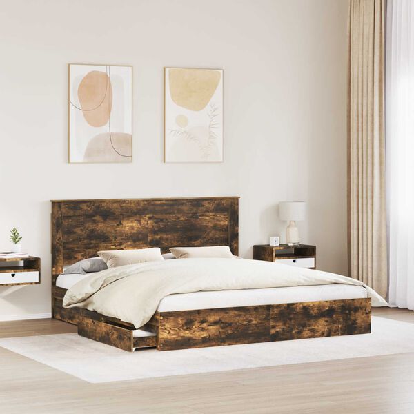 vidaXL Lit de Rangement Ch&ecirc;ne fum&eacute; 180 x 200 cm Bois d'ing&eacute;nierie