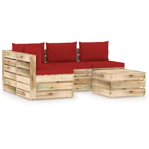 vidaXL Salon de jardin 5 pcs avec coussins Bois impr&eacute;gn&eacute; de vert