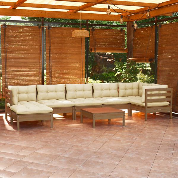 vidaXL Salon de jardin 8 pcs avec coussins Marron miel Bois de pin