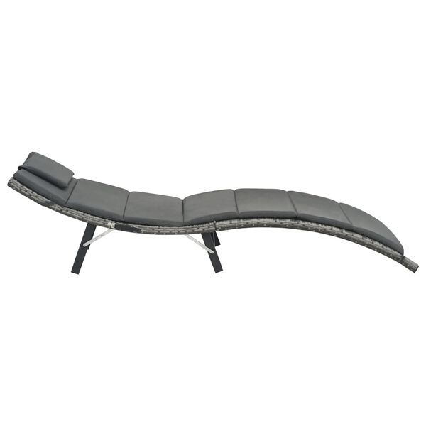 vidaXL Chaise longue pliable avec coussin R&eacute;sine tress&eacute;e Gris