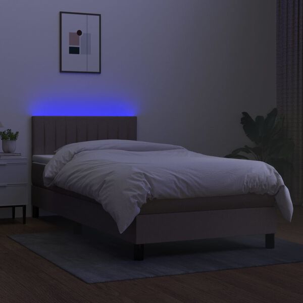 vidaXL Sommier &agrave; lattes de lit avec matelas LED Taupe 100x200 cm Tissu