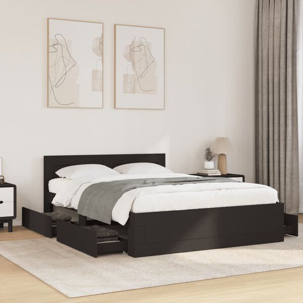 vidaXL Cadre de lit et t&ecirc;te de lit sans matelas noir 135x190 cm