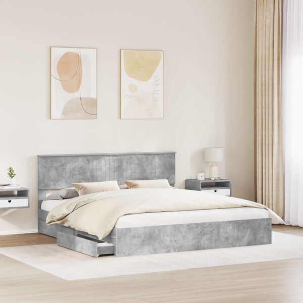 vidaXL Lit de Rangement Gris b&eacute;ton 180 x 200 cm Bois d'ing&eacute;nierie