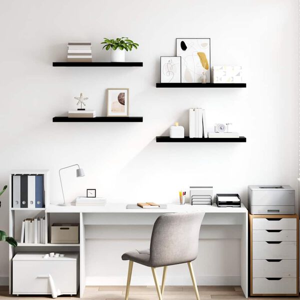 vidaXL &Eacute;tag&egrave;re murale flottante 4 pcs Noir brillant 80x23,5x3,8 cm MDF