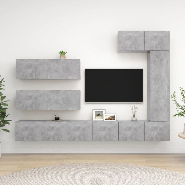 vidaXL Ensemble de meubles TV 7 pcs Gris béton Bois d'ingénierie