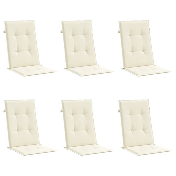vidaXL Coussins de chaise de jardin dossier haut lot de 6 crème tissu