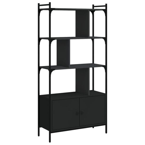 vidaXL Biblioth&egrave;que avec portes noir 76,5x30x154,5cm bois d'ing&eacute;nierie
